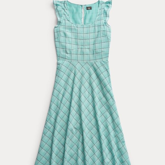 RRL Double Blue Checked Cotton Dobby Dress 8-10 - Picture 3 of 9